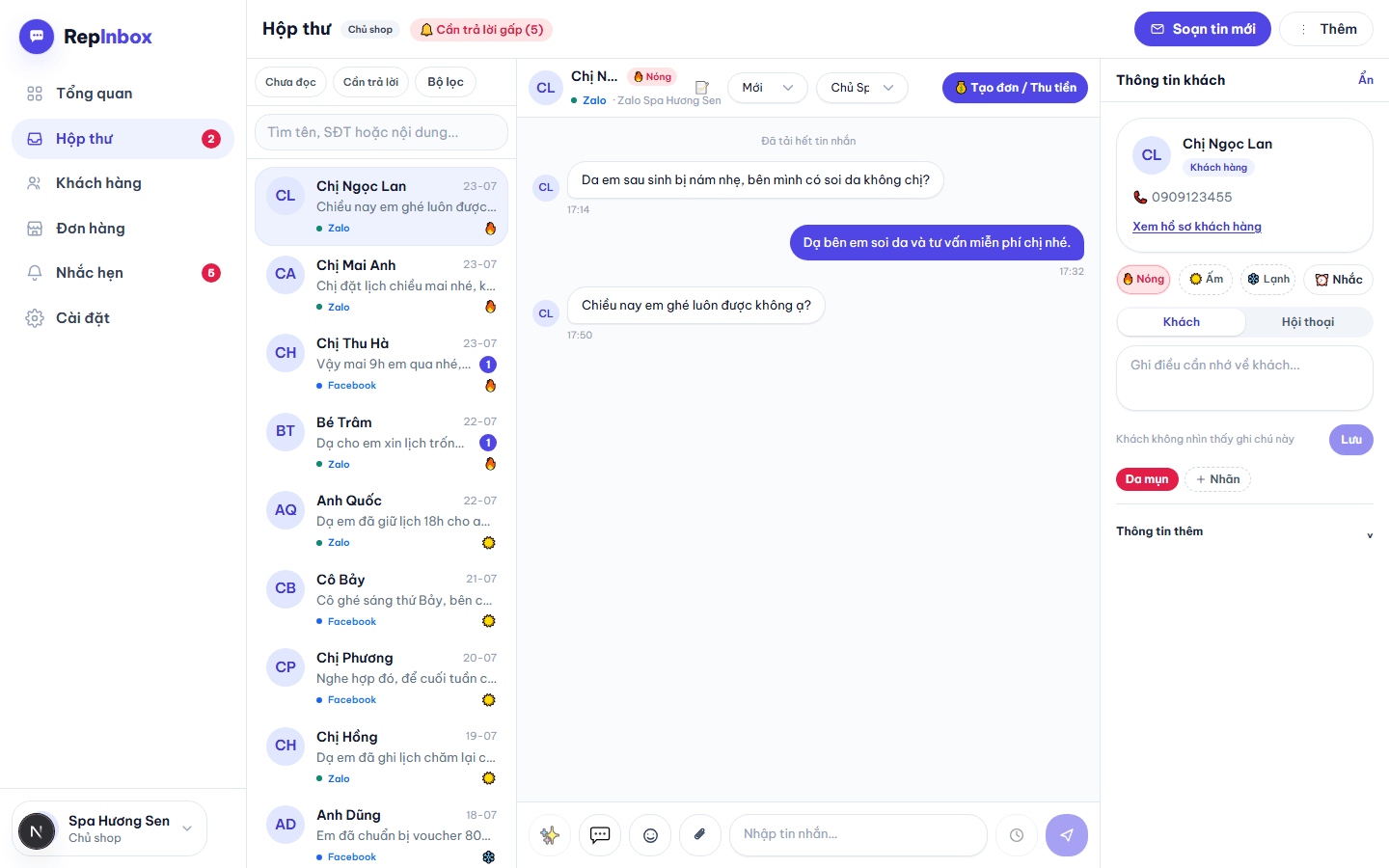 Hộp thư RepInbox gom hội thoại Zalo và Messenger cho shop online